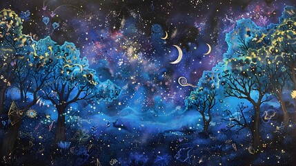 Starry night sky with a touch of whimsy, great for dreamy and imaginative projects. 
