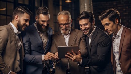 Poster - male professionals discussing over digital tablet