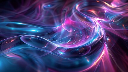 Wall Mural - Abstract digital art of colorful flowing shapes in blue and purple hues