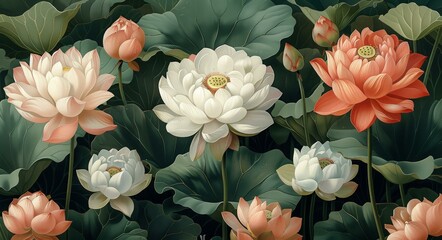 Artwork of Flowers with Water Lily Leaves