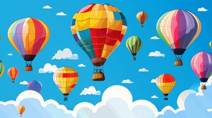 Wall Mural - A cartoon illustration of many hot air balloons in the sky.