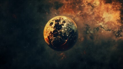 Wall Mural - celestial dance of fire and starlight a fiery planet emerges from the cosmic dust. ai generated