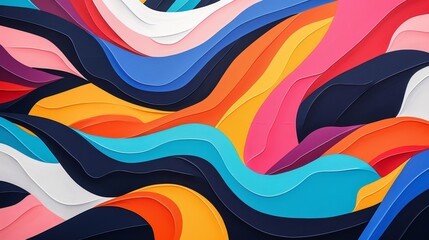 Wall Mural - A colorful, abstract painting with a wave-like pattern