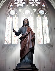 Wall Mural - Statue of Jesus Christ in Church or Cathedral - Depiction of Jesus Christ - Peaceful and Calming Image - Savior of Humanity and Mankind - Image of Christianity - The Shepherd from Jerusalem - Artwork 