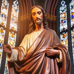 Wall Mural - Statue of Jesus Christ in Church or Cathedral - Depiction of Jesus Christ - Peaceful and Calming Image - Savior of Humanity and Mankind - Image of Christianity - The Shepherd from Jerusalem - Artwork 