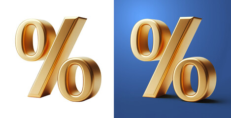 Golden simple 3d percentage % sign isolated transparent background