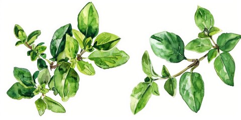 Poster - Fresh Oregano and Marjoram Herbs. Watercolor Illustration of Aromatic Seasonings for Healthy Cooking