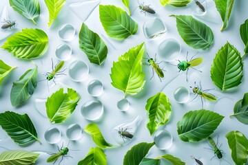 Canvas Print - Lush Leaf Insect Camouflage in Dewy Nature Background