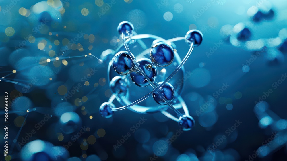 A schematic model of an atom with a nucleus in the center and electrons ...