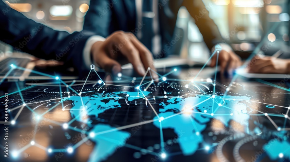 businessman holding Global network connection. Big data analytics and ...