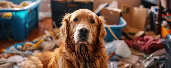 Wall Mural - Golden retriever portrait with messy background.