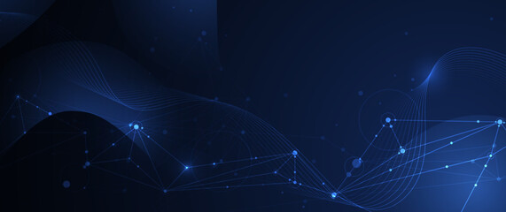 Leinwandbilder - Abstract internet, network connection design for web site. Digital data, communication, science and futuristic concept. Vector molecule, Network Connected lines and dots, technology on blue background