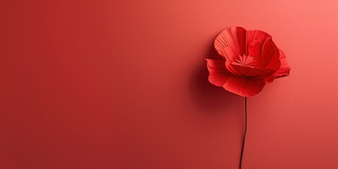 Poster - Single Red Poppy Flower on Red Background.