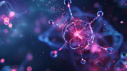 Wall Mural - glowing abstract molecule surrounded by sparkling dust. ai generated