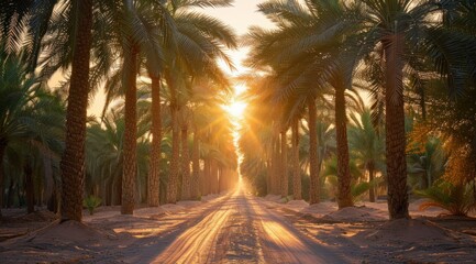 Poster - Palm Trees Pathway to Sunrise