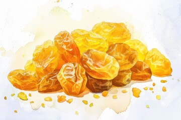 Wall Mural - Watercolor Painting of Sweet Golden Raisins for Healthy Snack and Dessert Concept