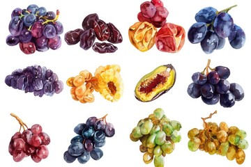 Canvas Print - Watercolor Raisin Variety Collection. Hand-drawn Illustration of Sweet Organic Snack in Vibrant Colors