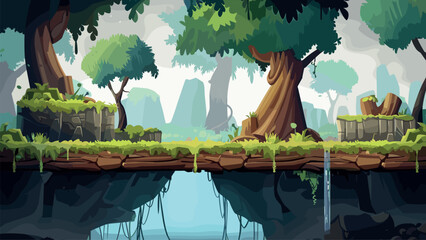 Wall Mural - Adventure Mobile Game Level Environment Cartoon Background Illustration Landscape Scenery Flat Design Decorative Elements Game Interface UI Digital Art Vector Graphics