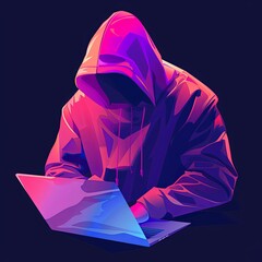 Futuristic Hacker in Polygonal Digital Network