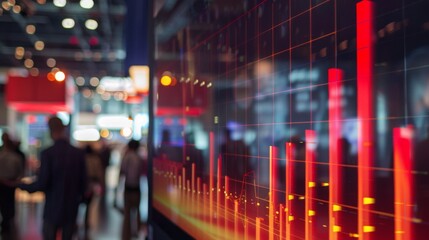 Aufkleber - A bar graph displayed on a digital screen at a trade show booth, showcasing company growth.