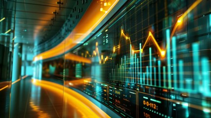 Leinwandbilder - A bar graph displayed on a monitor in a control room, monitoring operational efficiency metrics.