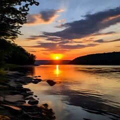 Wall Mural - sunset over the river