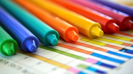 Aufkleber - A bar graph printed on paper with colorful markers highlighting key performance indicators.