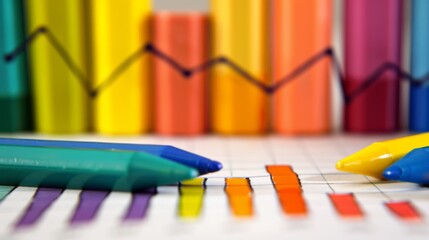 Sticker - A bar graph printed on paper with colorful markers highlighting key performance indicators.