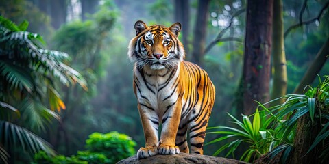 Poster - Majestic tiger displaying power and dignity in the jungle, tiger, jungle, wildlife, powerful, majestic, predator, wild, fierce