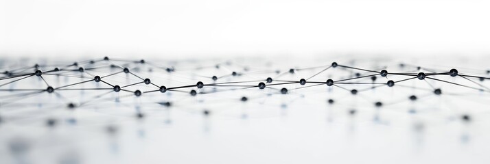 Poster - Abstract Connected Dots Creating Web-like 3D Structure on Light Background - A minimalist abstract image depicting connected dots forming a network in a web-like 3D structure on a light background.