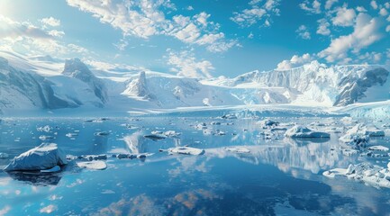 Poster - Arctic Landscape with Mountains and Icebergs