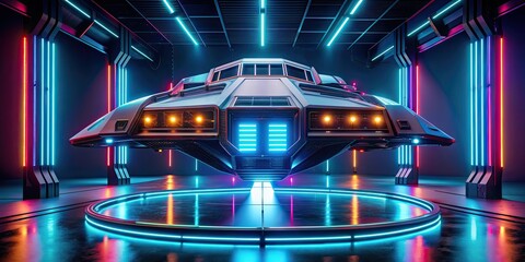 Wall Mural - futuristic spaceship glowing with neon lights, spacecraft, sci-fi, technology, futuristic, neon, lig