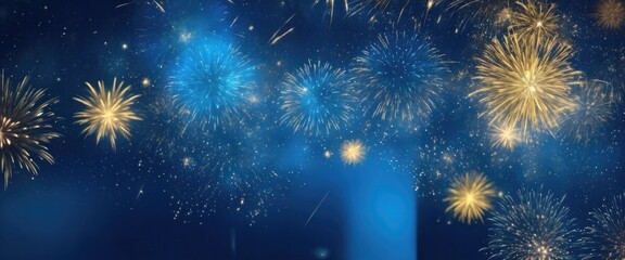 Wall Mural - Abstract background Blue and gold fireworks and Bokeh