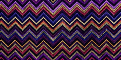 Sticker - Vibrant zigzag pattern on black background, vibrant, zigzag, pattern, abstract, design, colorful, texture, geometric