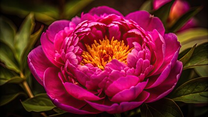 Canvas Print - Close-up of a vibrant pink peony flower, showcasing intricate details, macro, summer, floral, blooming, garden, close-up, petals