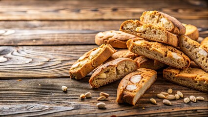 Poster - Cantuccini biscuits arranged on a rustic wooden table , Italian, cookies, snack, dessert, almond, crunchy, sweet