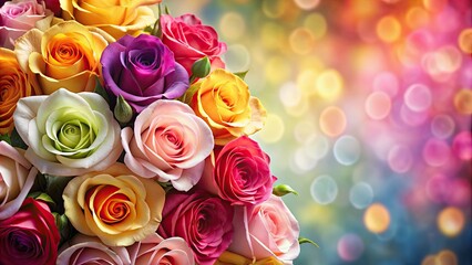 Poster - Romantic background featuring multicolored roses, romance, flowers, love, vibrant, colorful, beautiful, wedding