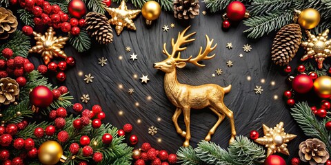 Poster - Beautiful and festive Christmas background with a golden reindeer, perfect for the holiday season , Christmas, festive