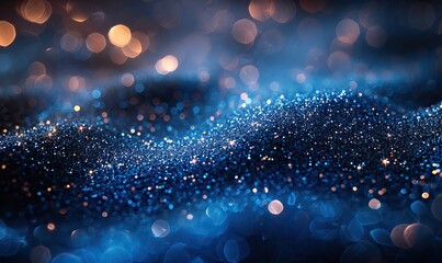 metallic pigment dust sparkles with a vibrant blue hue, creating an abstract bokeh effect against a 