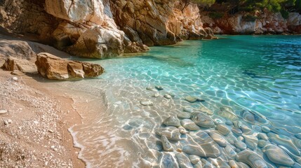 Canvas Print - Beautiful Marble Beach with clear waters