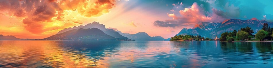 Sticker - Serene Sunset Over Mountain Lake