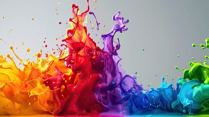 Wall Mural - Explosion of Colorful Paints gray background