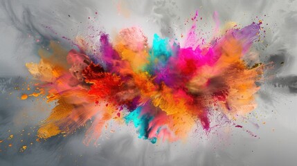 Wall Mural - Explosion of Colorful Paints gray background