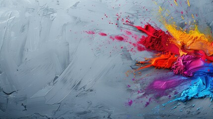 Wall Mural - Explosion of Colorful Paints gray background