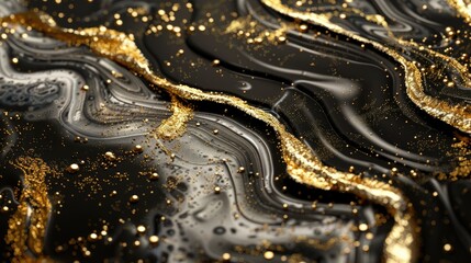 Wall Mural - black and gold liquid