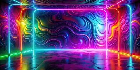 Wall Mural - Abstract neon surface with colorful psychedelic background and fluorescent glow texture, neon, surface, abstract