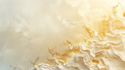Wall Mural - A white background with gold splatters and a wave of white