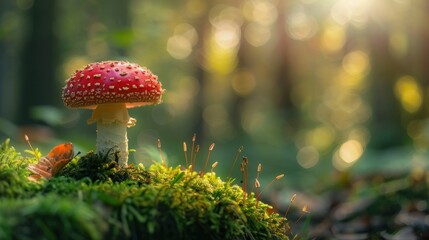 Wall Mural - Red Mushroom in a Forest