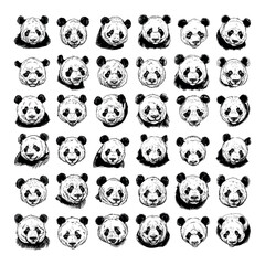 Wall Mural - Pandas Low Detailed Doodle Style Line Sketches Crisp Contours White Background Cute Bears Simple Outline Drawings Minimalist Panda Art Black and White Illustrations Animal