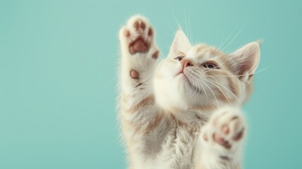 Wall Mural - A kitten is playing with its paw in the air